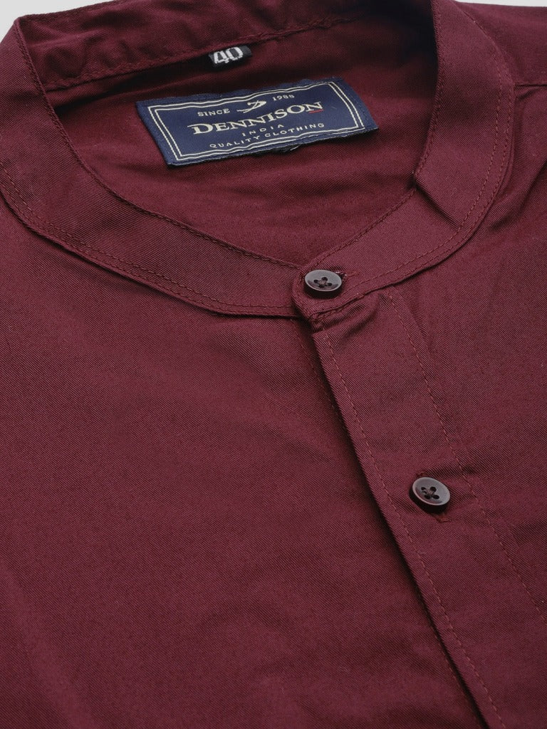 DENNISON Men Maroon Smart Slim Fit Water & Stain Repellent Solid Casual Shirt