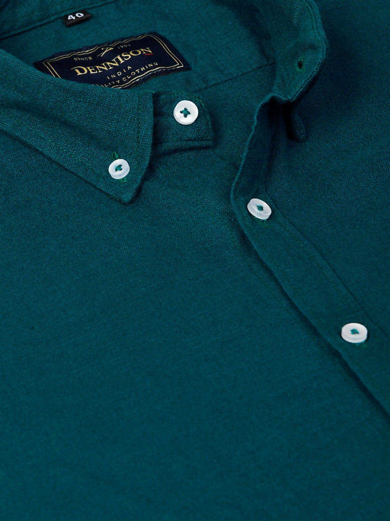 Men Teal Green Smart Slim Fit Solid Cotton Linen Casual Shirt