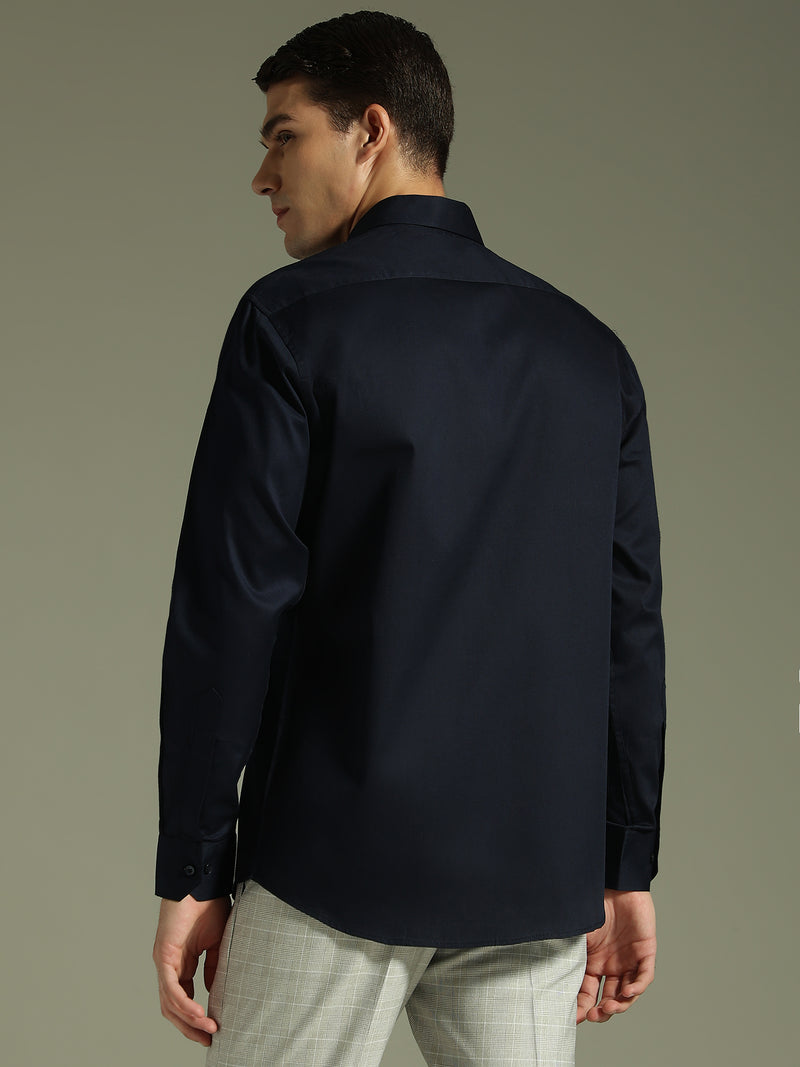 Navy Blue: Solid Cotton Formal Shirt
