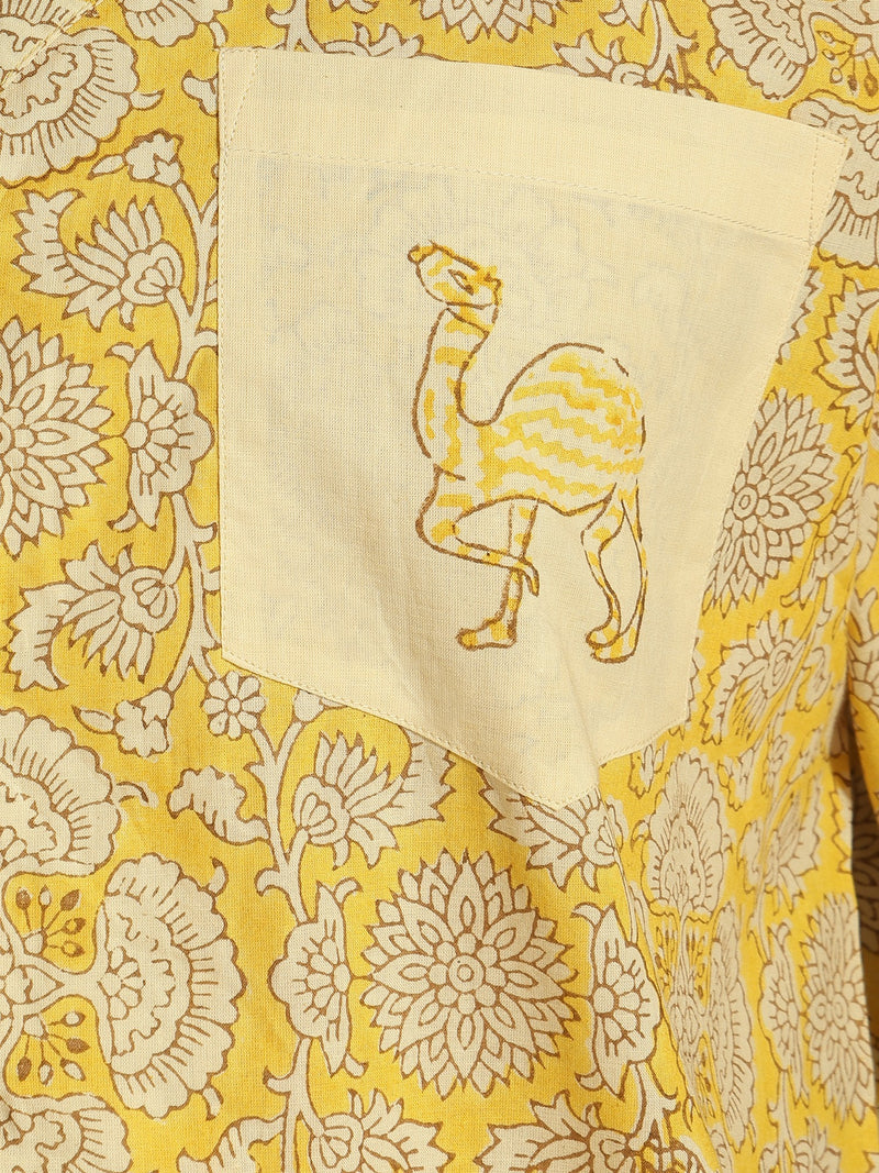 Yellow: Block Printed Oversized Casual Shirt