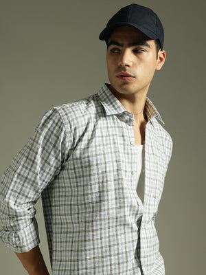 Blue & White: Full Sleeves Checkered Shirt