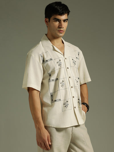 Cream: Embroidered Drop Shoulder Oversized Shirt