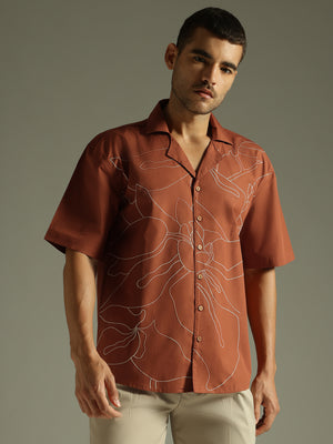 Rust: Embroidered Drop Shoulder Oversized Shirt