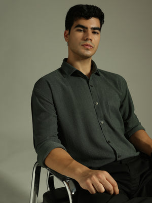 Green: Textured Drop Shoulder Casual Shirt