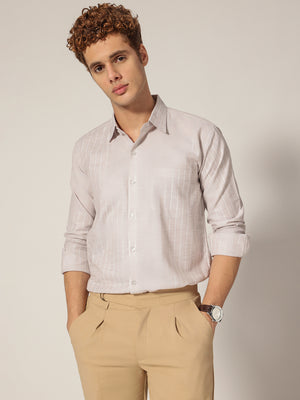 Beige & White: Vertical Stripes Formal Shirt