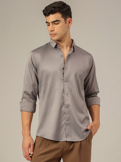 Grey: Premium Party Wear Formal Satin Shirt