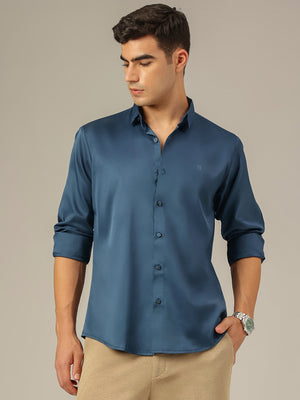 Teal Blue: Premium Party Wear Formal Satin Shirt