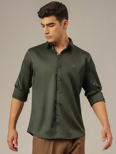 Dark Green: Premium Party Wear Formal Satin Shirt