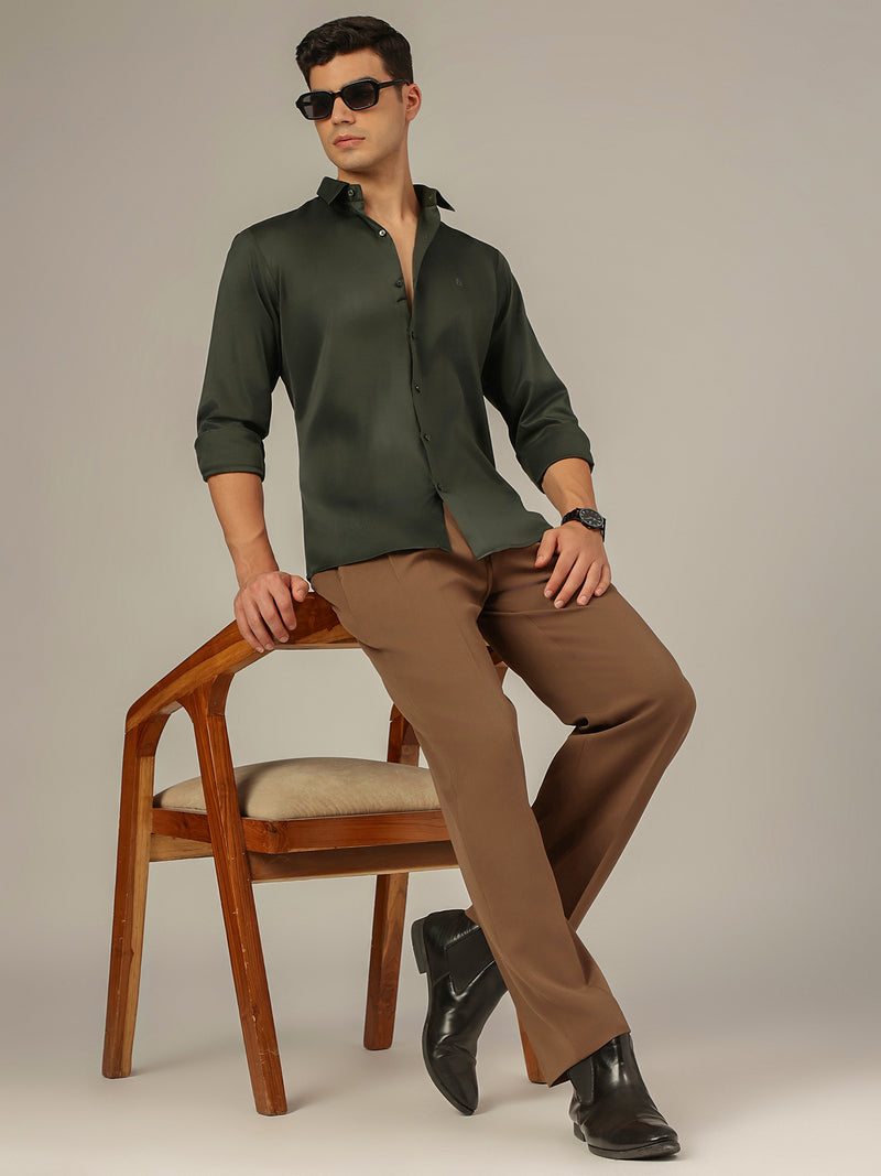 Dark Green: Premium Party Wear Formal Satin Shirt