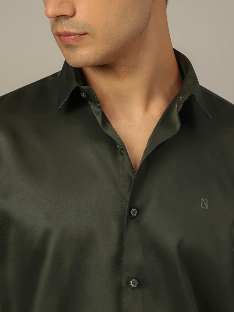 Dark Green: Premium Party Wear Formal Satin Shirt