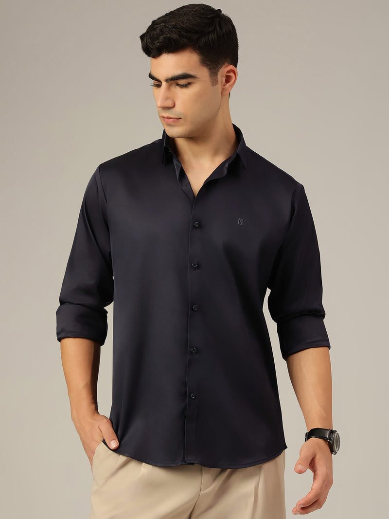 Navy Blue: Premium Party Wear Formal Satin Shirt