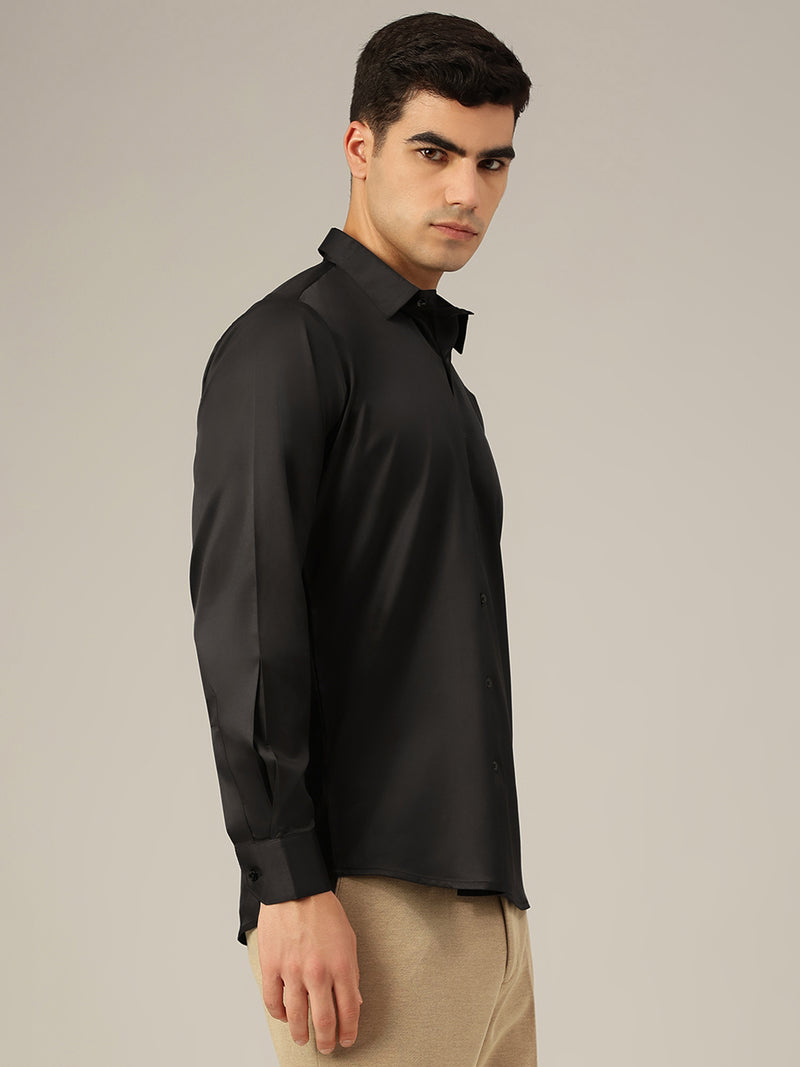 Black: Premium Party Wear Formal Satin Shirt