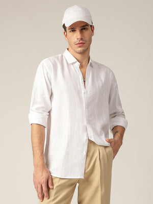 White: Spread Collar Casual Linen Shirt