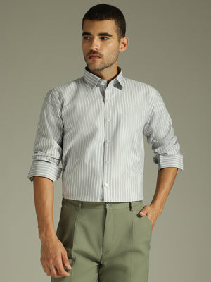 Grey & White: Vertical Stripes Formal Shirt