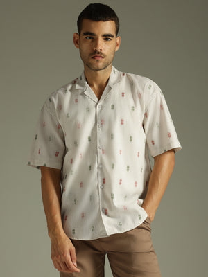 Off White: Self Design Oversized Casual Shirt