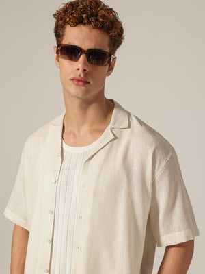 Off White: Cuban Collar Drop Shoulder Oversized Casual Shirt