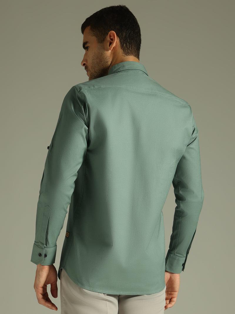 Olive Green: Spread Collar Casual Shirt