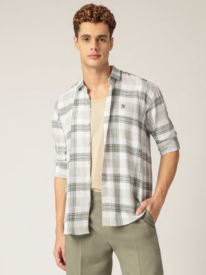 White & Mint: Checkered Drop-Shoulder Oversized Casual Shirt