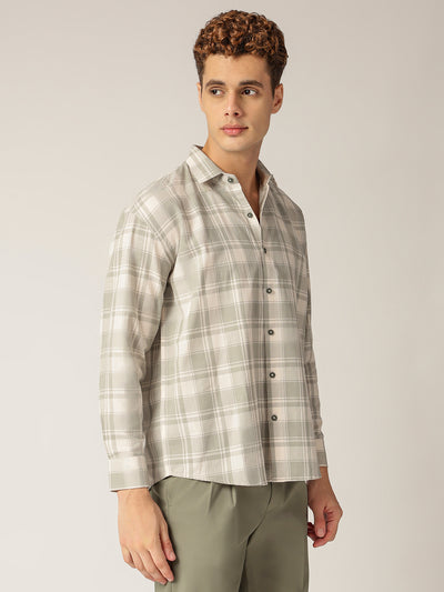 Mint & Cream: Checkered Drop-Shoulder Oversized Casual Shirt