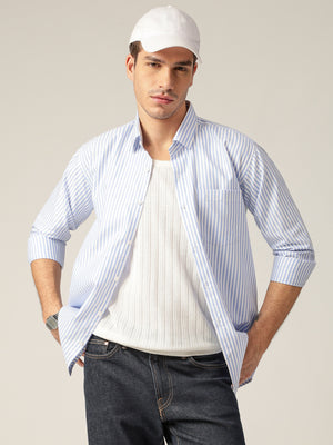 Sky Blue & White: Vertical Stripes Formal Shirt