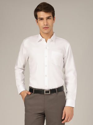 White: Textured Spread Collar Formal Shirt