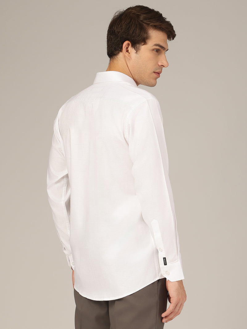 White: Textured Spread Collar Formal Shirt
