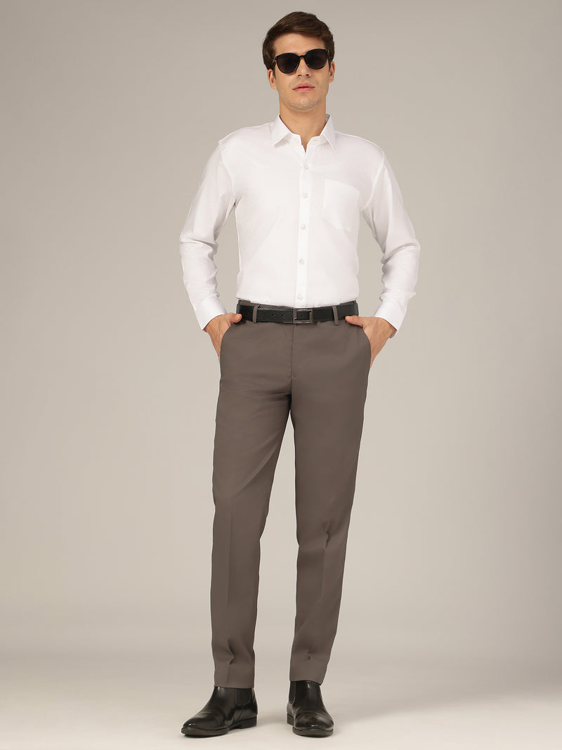 White: Textured Spread Collar Formal Shirt