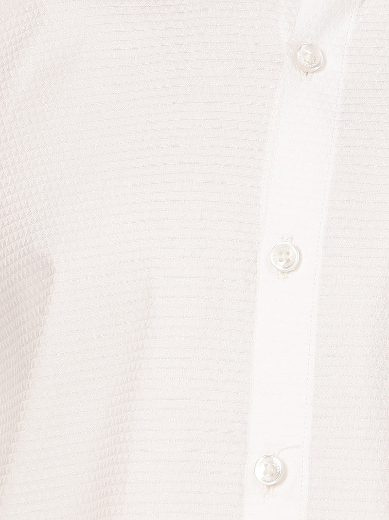 White: Textured Spread Collar Formal Shirt