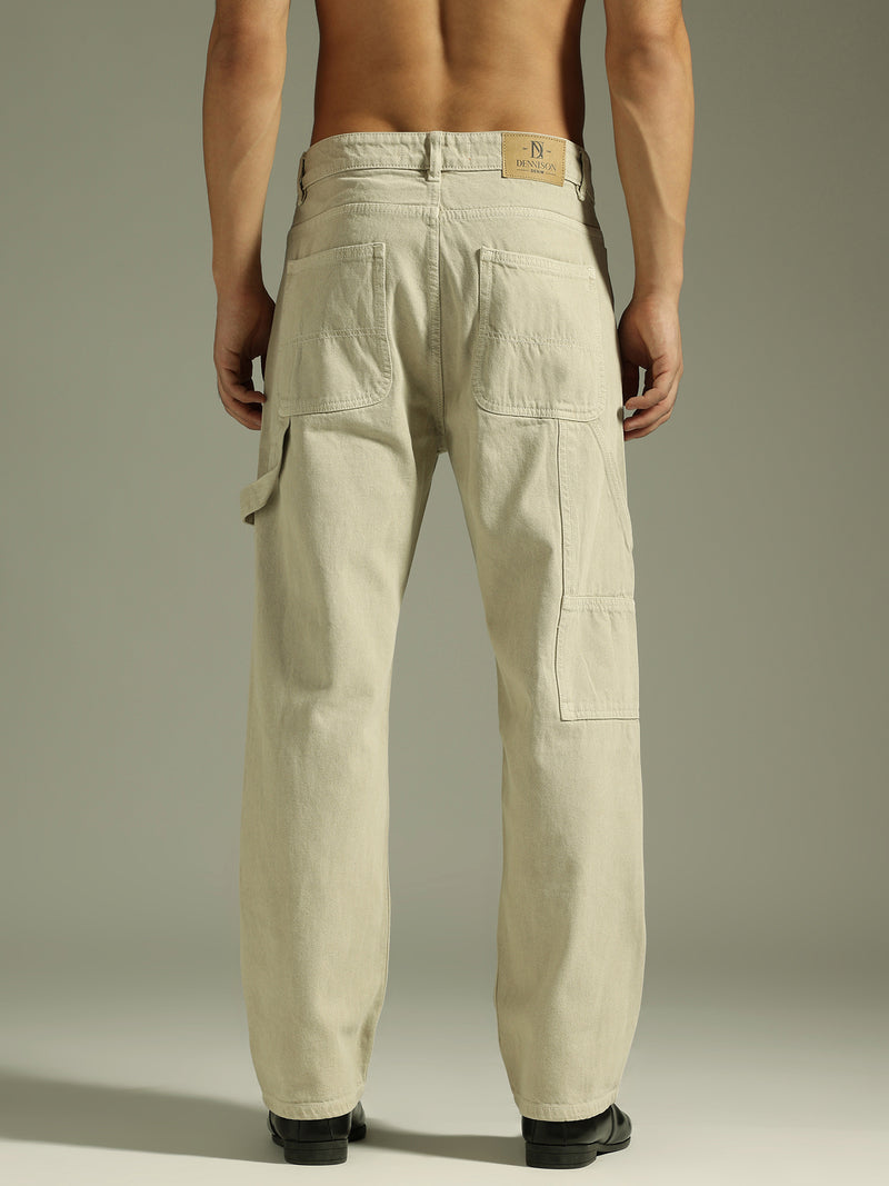 Beige: Baggy Fit Carpenter Jeans