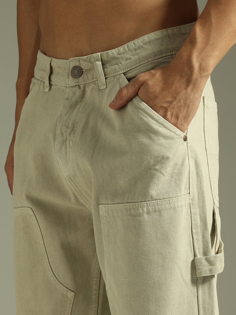 Beige: Baggy Fit Carpenter Jeans