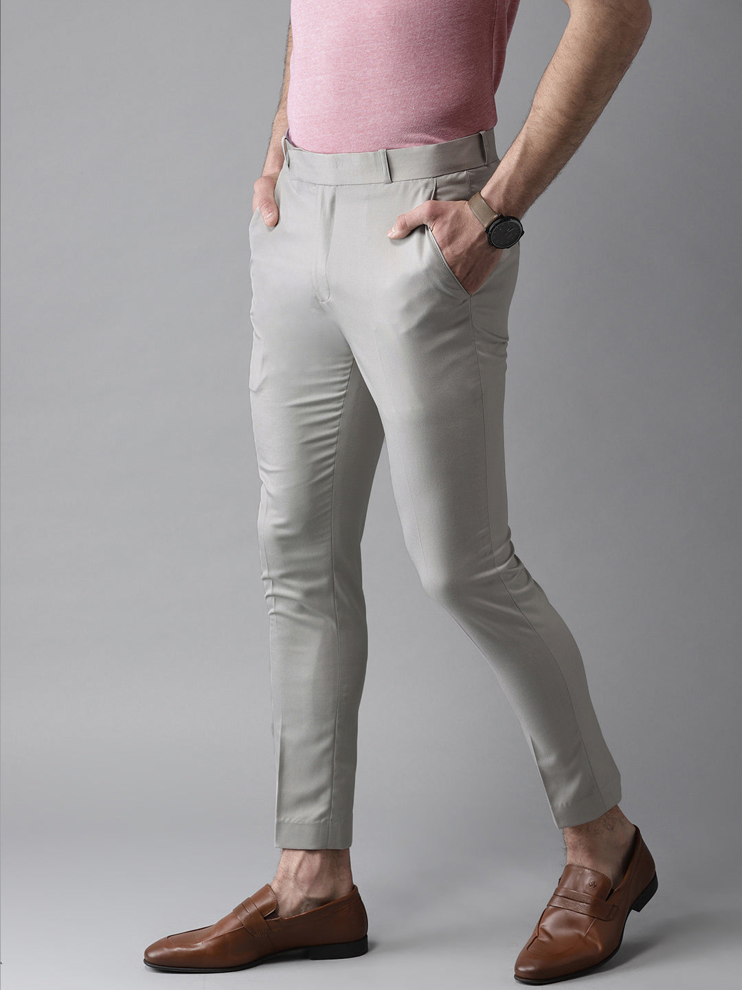 Grey Tapered technical-pleated trousers