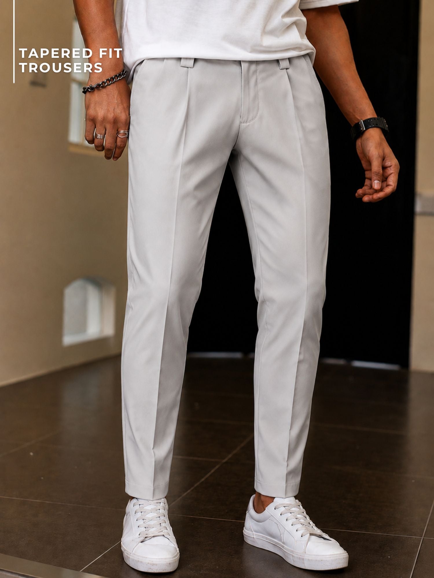 DENNISON Men Grey Smart Tapered Trousers - Image 2