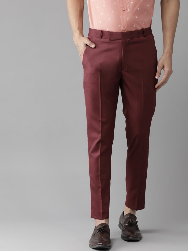 DENNISON Men Maroon Smart Tapered Fit Smart Casual Trousers
