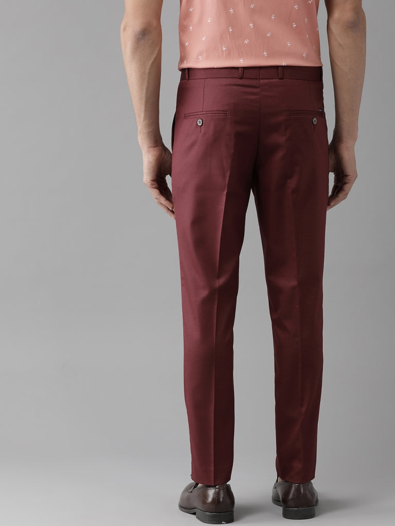 DENNISON Men Maroon Smart Tapered Fit Smart Casual Trousers