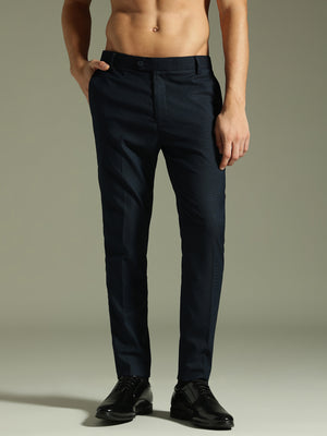 Dark Blue: Textured Tapered Fit Casual Trouser