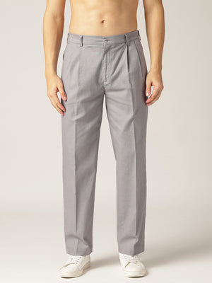 Steel: Textured Double Pleated Korean Baggy Fit Trouser
