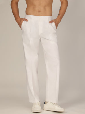 White: Textured Double Pleated Korean Baggy Fit Trouser
