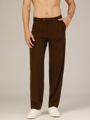 Dark Camel: Korean Baggy Fit Double Pleated Casual Trouser