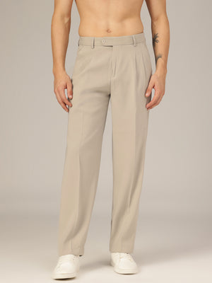 Grey: Korean Baggy Fit Double Pleated Casual Trouser