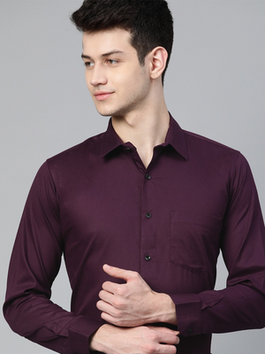 Purple: Smart Slim Fit Solid Twill Formal Shirt
