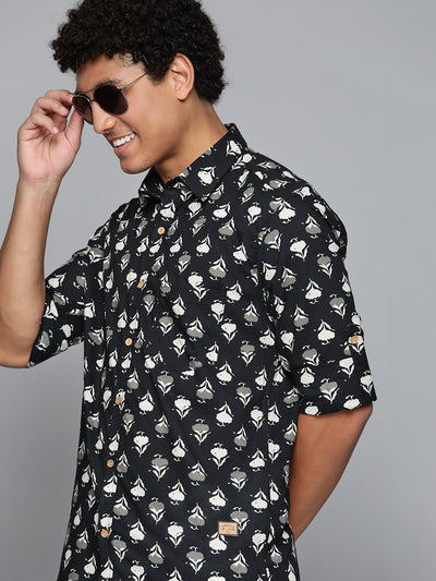 DENNISON Men Black Block Printed Shirt
