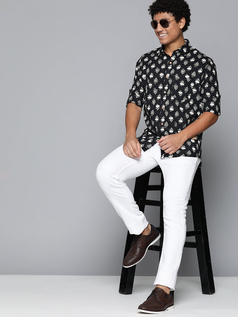 DENNISON Men Black Block Printed Shirt