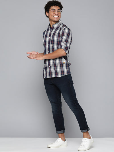 DENNISON Men Navy Blue Regular Fit Checked Casual Shirt