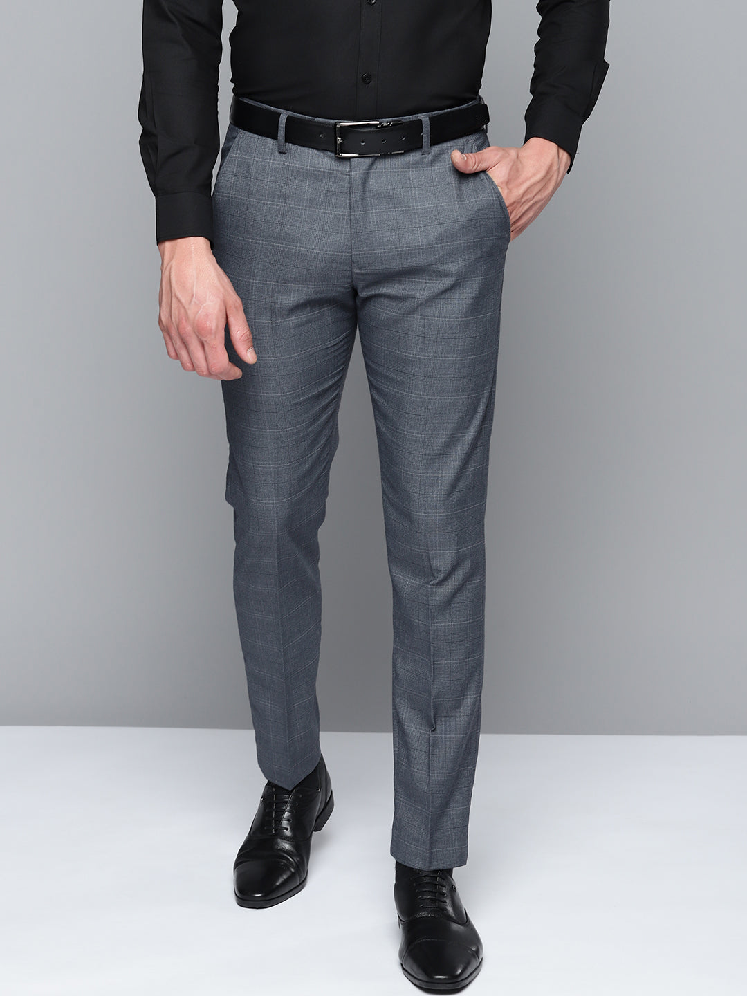DENNISON Men Smart Self Design Tapered Fit Formal Trousers