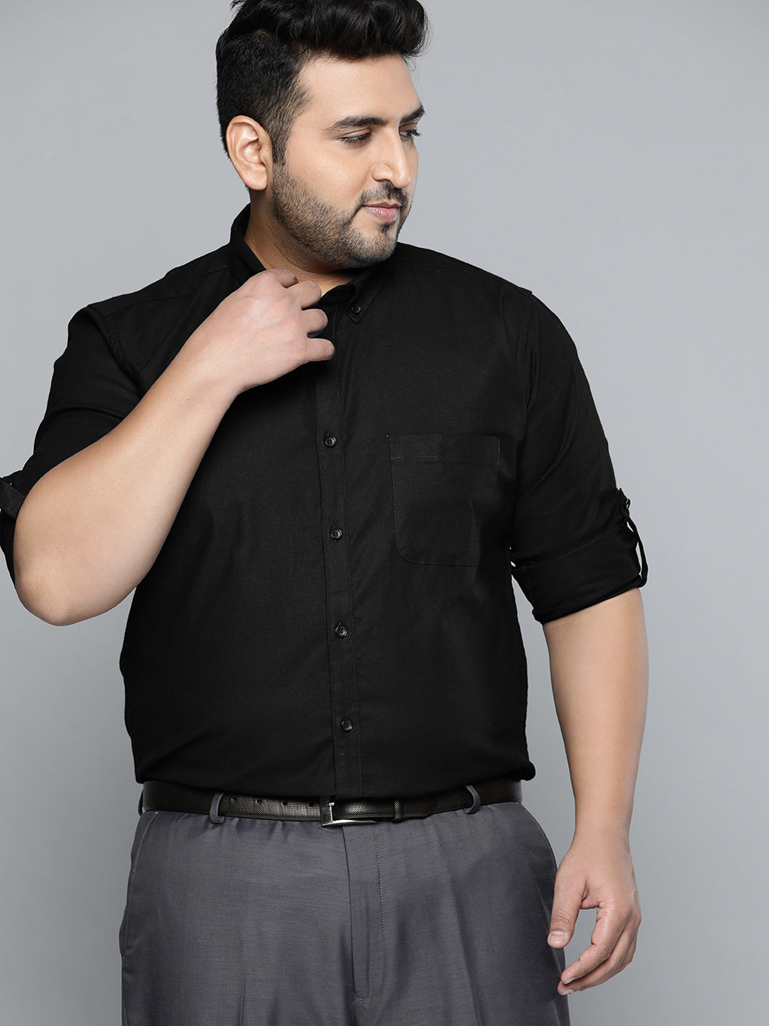 Men Black Smart Slim Fit Strechable Lycra Formal Plus Size Shirt