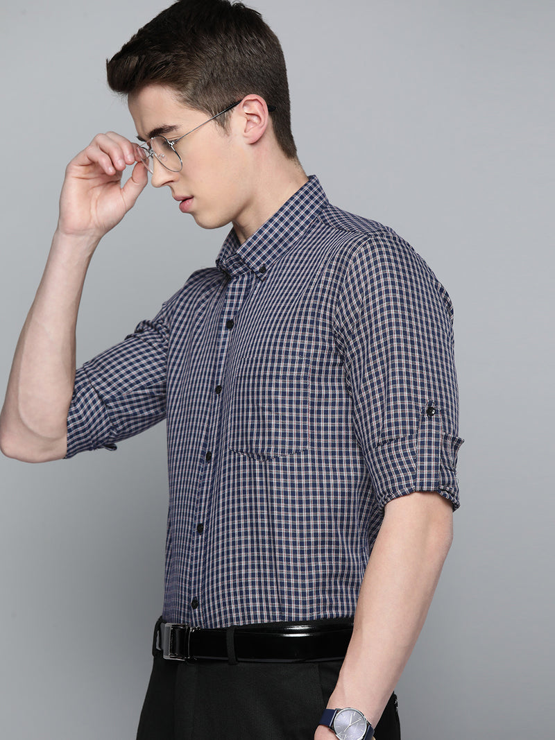 Men Smart Slim Fit Gingham Checks Formal Shirt