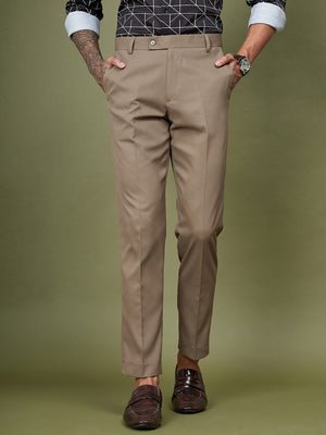 DENNISON Brown Men Flat-Front Mid-Rise Regular Trousers