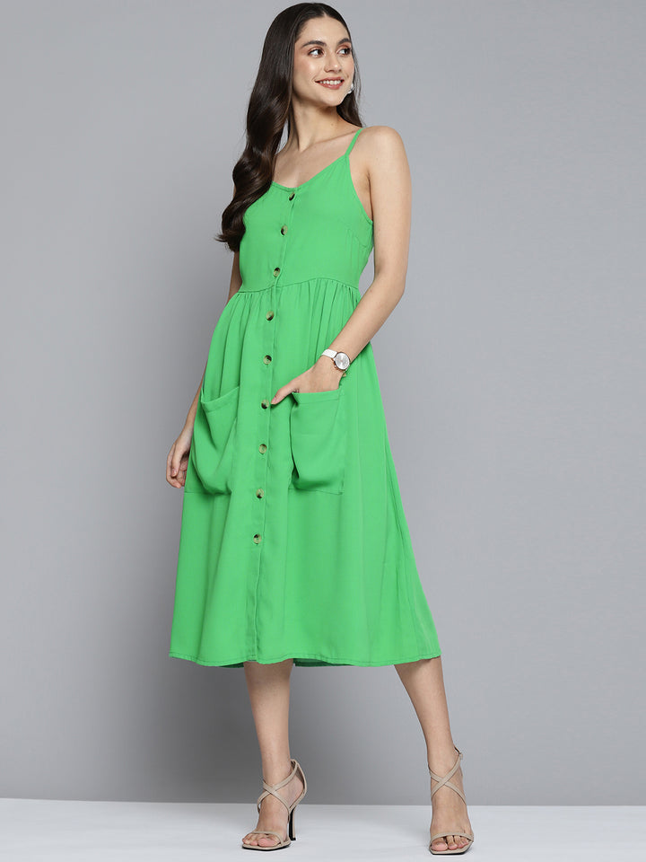 Green Crepe A-Line Dress