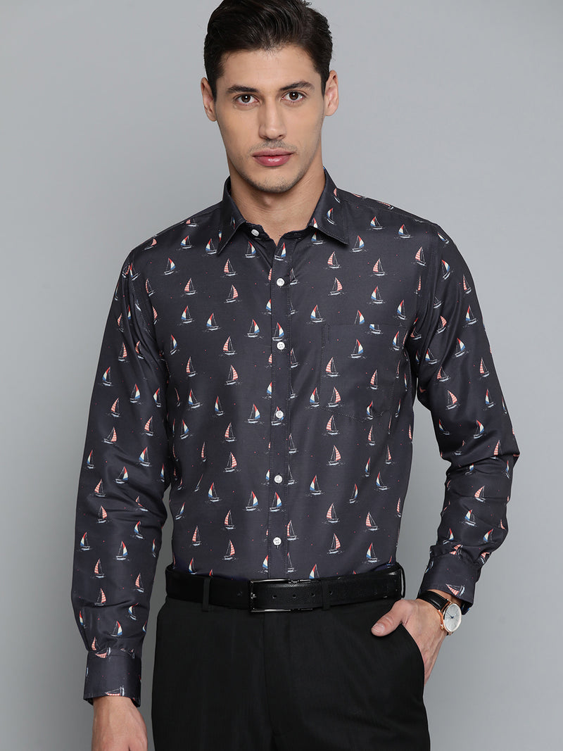 Navy Blue: Conversational Printed Formal Shirt