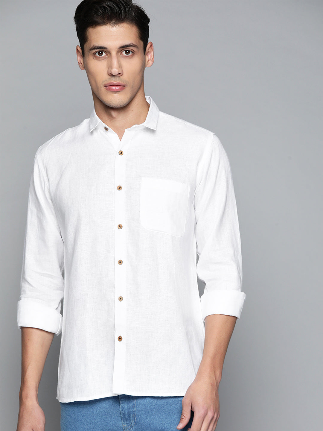 Men White Pure Hemp Sustainable Slim Fit Casual Shirt